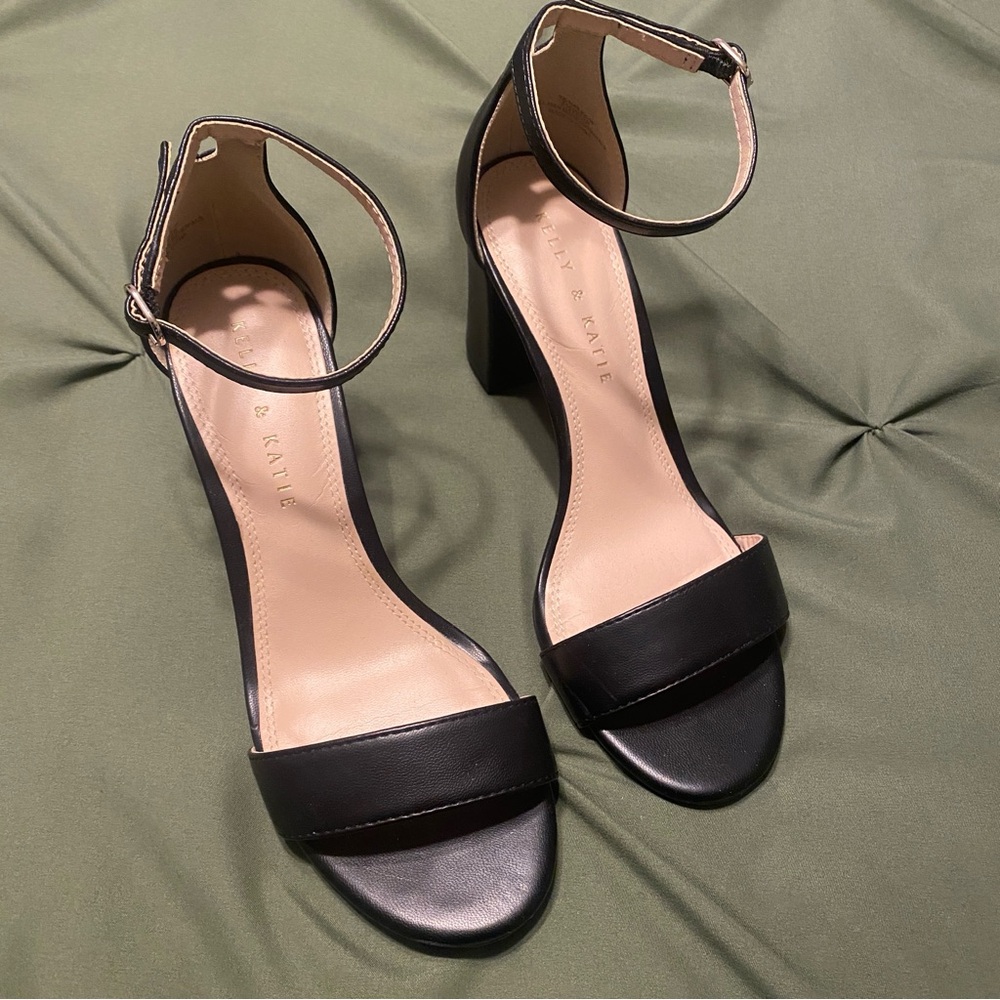 Kelly & Katie Black Ankle Strap Heels